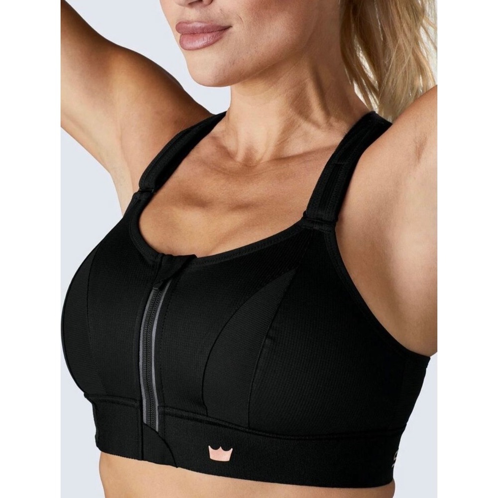 SHEFIT Ultimate High-Impact Sports Bra Black 3Luxe Front Zip Running Gym